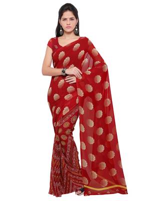 Maroon printed georgette saree with blouse 1