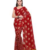 Maroon printed georgette saree with blouse