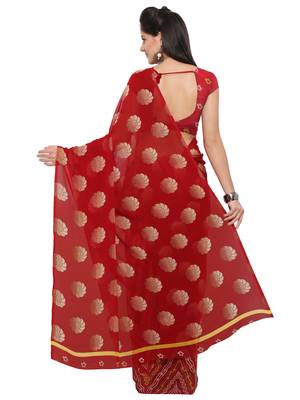 Maroon printed georgette saree with blouse 2
