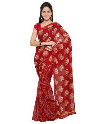 Maroon printed georgette saree with blouse 1