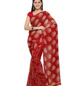 Maroon printed georgette saree with blouse