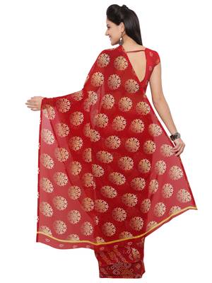 Maroon printed georgette saree with blouse 2