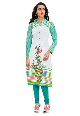 White Printed Unstitched Cotton Kurtis 1