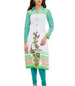 White Printed Unstitched Cotton Kurtis
