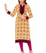 Beige Printed Unstitched Cotton Kurtis