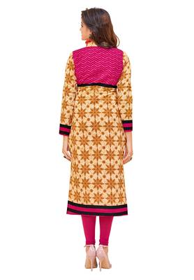 Beige Printed Unstitched Cotton Kurtis 2