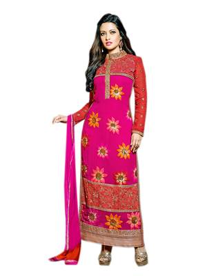 DARK PINK Embroidery georgette and net semi stitched salwar with dupatta 1