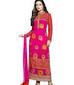 DARK PINK Embroidery georgette and net semi stitched salwar with dupatta