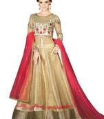 Off White embroidered Net unstitched salwar with dupatta