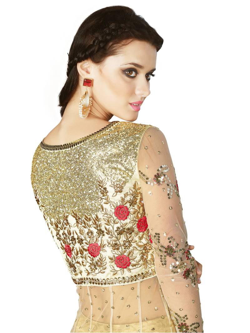 Off White embroidered Net unstitched salwar with dupatta