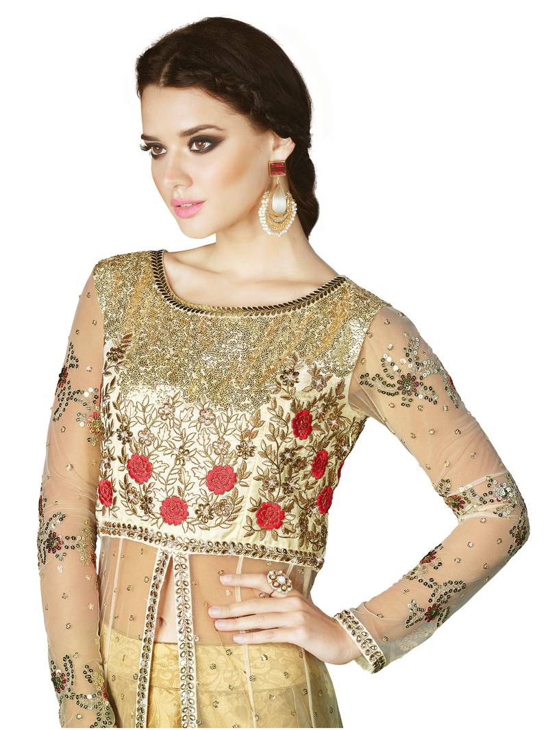 Off White embroidered Net unstitched salwar with dupatta