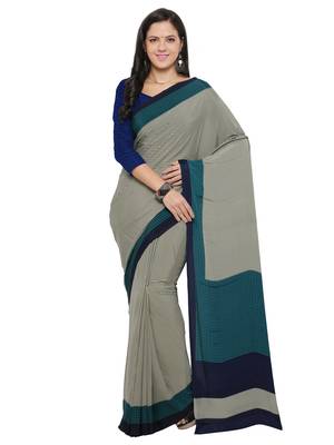 Beige printed crepe saree with blouse 1