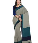 Beige printed crepe saree with blouse