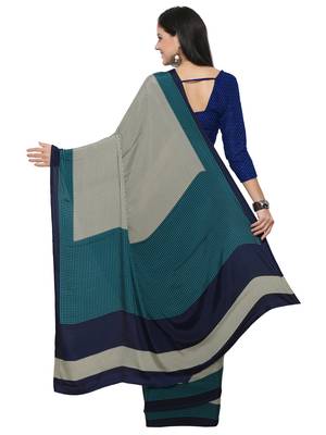 Beige printed crepe saree with blouse 2
