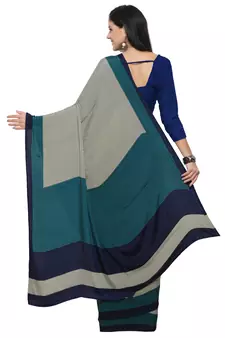 Beige printed crepe saree with blouse