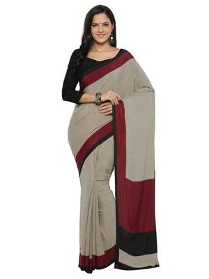 Beige Printed Crepe Saree With Blouse 1