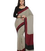 Beige Printed Crepe Saree With Blouse