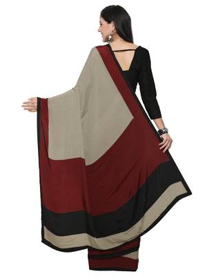 Beige Printed Crepe Saree With Blouse 2
