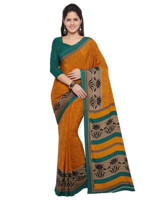 Yellow Printed Crepe Saree With Blouse 1