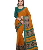 Yellow Printed Crepe Saree With Blouse