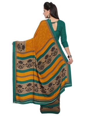Yellow Printed Crepe Saree With Blouse 2