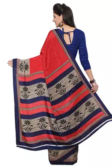 Red printed crepe saree with blouse