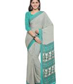 Beige printed crepe saree with blouse
