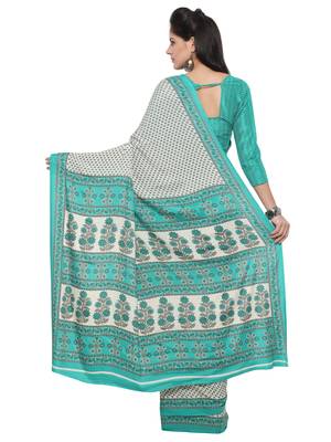 Beige printed crepe saree with blouse 2