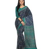 Blue printed crepe saree with blouse