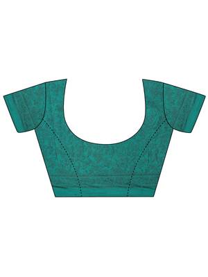 Blue printed crepe saree with blouse 4