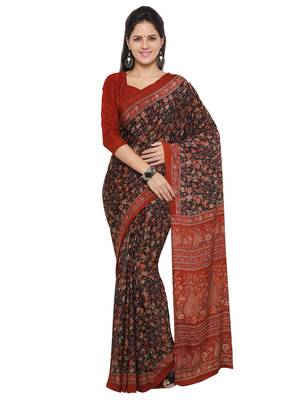 Black Printed Crepe Saree With Blouse 1