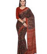 Black Printed Crepe Saree With Blouse