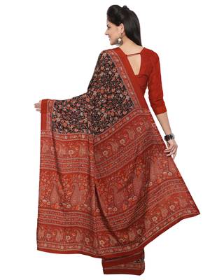 Black Printed Crepe Saree With Blouse 2