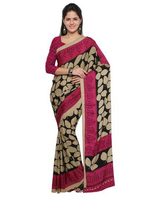 Black printed crepe saree with blouse 1