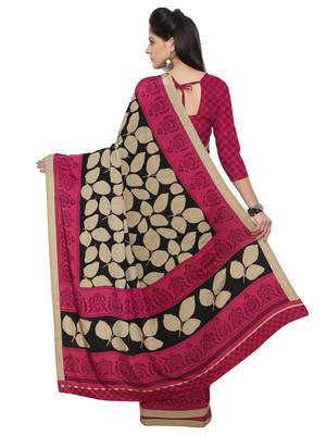 Black printed crepe saree with blouse 2