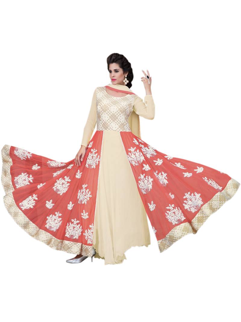 LATEST Cream and Peach DESIGNER LONG SLEEVE Anarkali SUIT