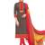 Brown embroidered cotton unstitched salwar with dupatta