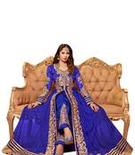 Blue & Beige Embroidered Net Semi Stitched Anarkali Suit