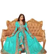 Aqua & Beige Embroidered Georgette Semi Stitched Anarkali Suit