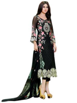 BLACK embroidered georgette semi stitched salwar with dupatta 1