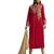 Red & Cream Lycra Embroidered Semi Stitched Straight Suit