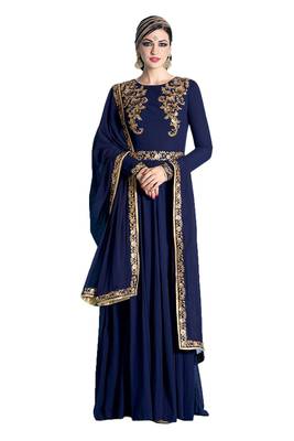 Blue and beige georgette embroidary semi stitiched salwar with dupatta 1
