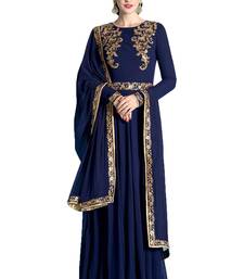 Blue and beige georgette embroidary semi stitiched salwar with dupatta
