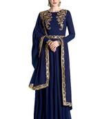 Blue and beige georgette embroidary semi stitiched salwar with dupatta