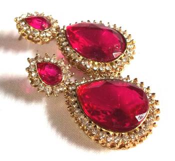 Pearl Stone Drop Dark pink Earring 1