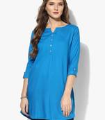 Sky blue color plain rayon stitched short kurtis 