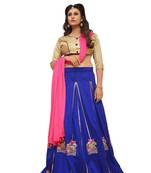 Blue Embroidered Silk Unstitched Lehenga