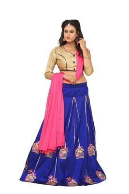 Blue Embroidered Silk Unstitched Lehenga 2