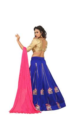 Blue Embroidered Silk Unstitched Lehenga 3