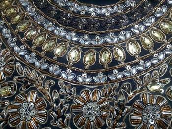 Partywear handwork maharani neck un-stitched black dupion raw silk blouse 2